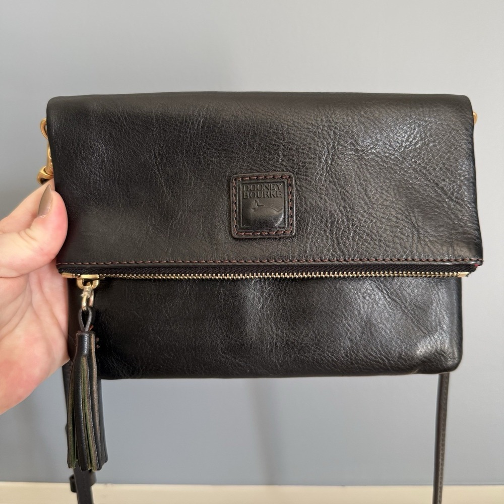 Dooney & Bourke Florentine Leather Foldover Zip Small Crossbody Should Bag Purse